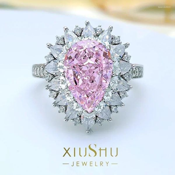 Ringos de cluster Luxo Luxo Dimentador de diamante doce de luxo 925 Anel de temperamento de prata esterlina Conjunto com jóias de casamento de alto carbono