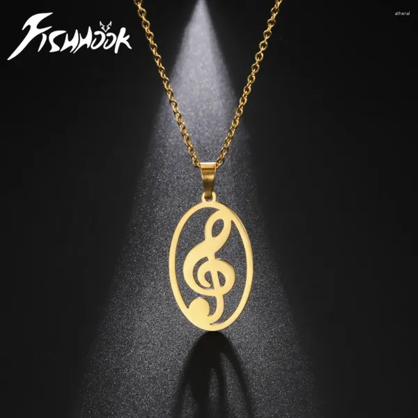 Colares pendentes Fishhook Music Note Treble Colar Musical G Chain Chain Presente para Mulher Homem Jóias de Moda de Moda Anterior de Aço Anterior Man Gold