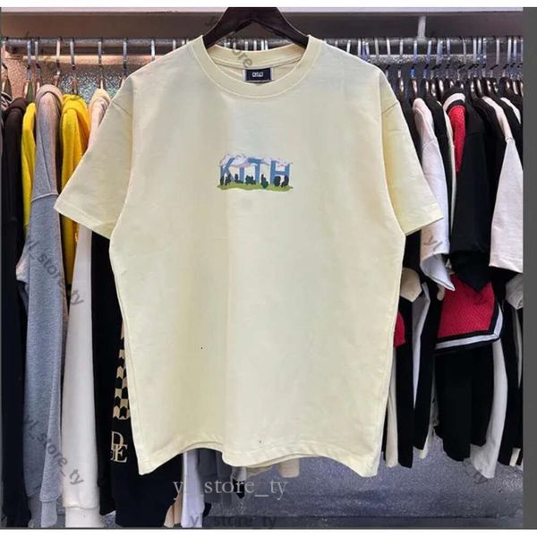 High Street Maré Kith Brand Men t-shirts Visualização de rua Impresso Tile de mangas curtas de mangas curtas para homens e mulheres camiseta de camisa de camisa Tops de algodão 8595