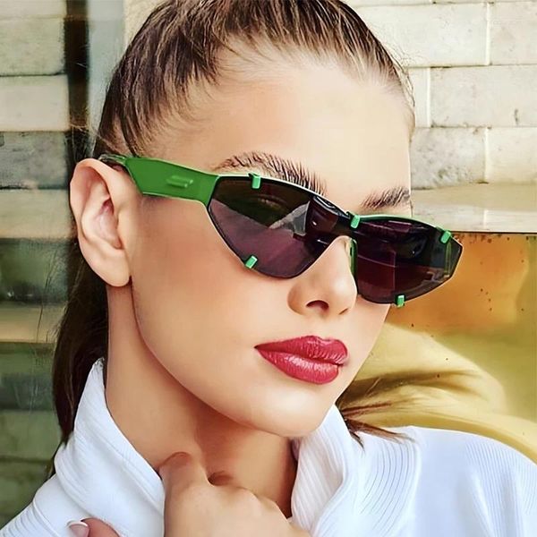 Sonnenbrille Mode Randlos für Frauen Markendesign Trendy ein Stück Sonnenbrillen UV400 Eyewear Small Punk Sports