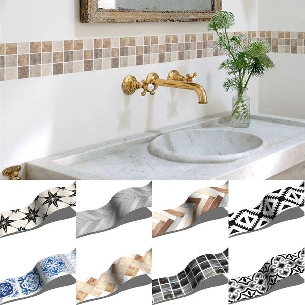 Badezimmer Taille Linie Wandaufkleber wasserdichtes Schale Stick Kunst Wandbacksplash Küchenbüro stockende dekorative Tapete 240429