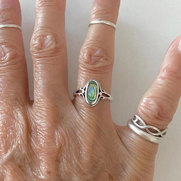 Clusterringe Vintage Mode Abalone Shell Geometrie Ring für Frauen exquisite Knockle -Schmuckzubehör Großhandel Jubiläumsgeschenk