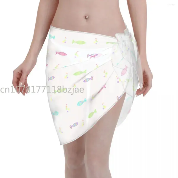 Sexy Frauen Fisch Meer Tier Polyester Kaftan Sarong Badeanzug Bikini Beach Cover ups kurze Röcke