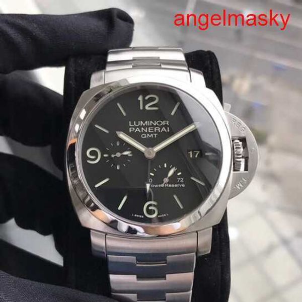 Athleisure Wrist Saat Panerai Erkek Luminor 1950 Serisi Otomatik Mekanik Çelik Tarihi Çift Saat Bölgesi Mobil Depolama Titanyum Metal İzleme 44mm Siyah Disk PAM00347