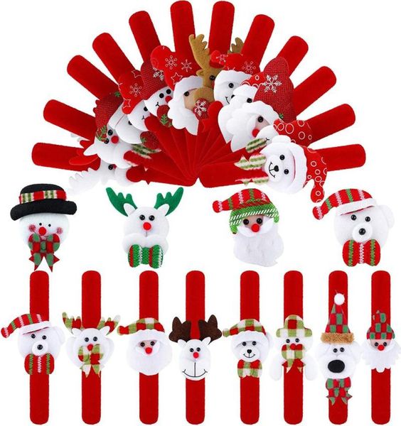 Bracelets de charme 16pcs Slap de Natal Bandas Party Toys Toys Santa Claus Estilos de boneco de neve para o presente da sala de aula favores3856469