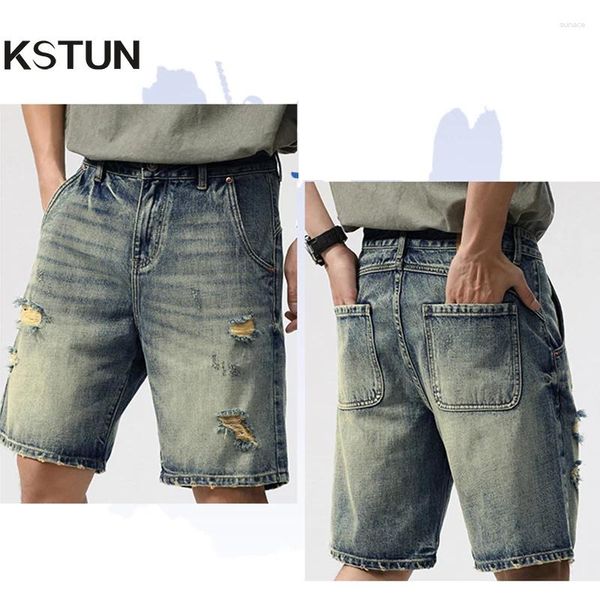 Jeans masculinos shorts de verão homens jeans shrots soltos ajuste azul claro azul claro