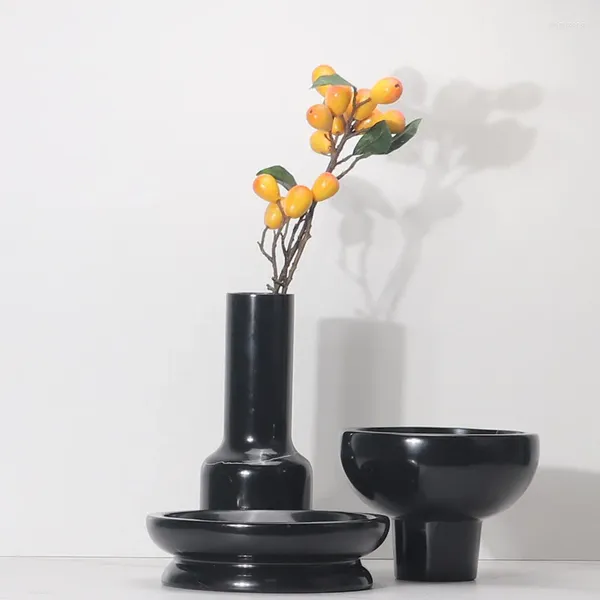 Vasos modernos de mármore natural preto e branco decoração de vaso de raízes criativos da sala de estar com mesa de trabalho floral ornamentos