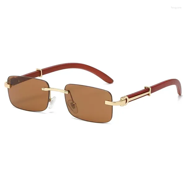 Sonnenbrille 2024 Retro -Stil rahmenlos für modische Nachahmung von Holzkörnern von Frauen