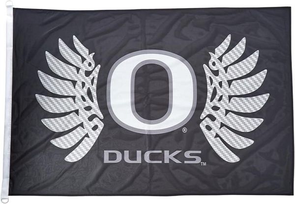 Oregon Ducks Wings Flag preto 3x5ft 150x90cm Impressão 100d Polyester Indoor Outdoor Decoration Bandeira com ilhós de bronze 23955596