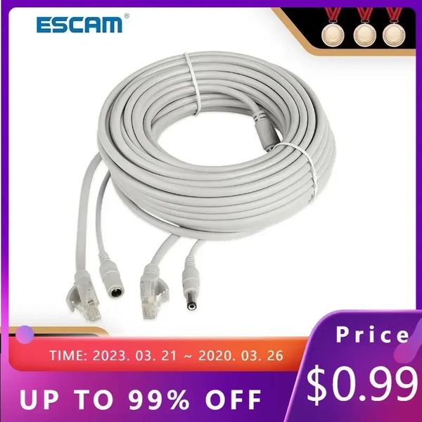 ESCAM 30M/20M/15M/10M/5M RJ45 + CC 12V Cavo LAN Cavo di rete Cavi di rete per rete CCTV Camera IP