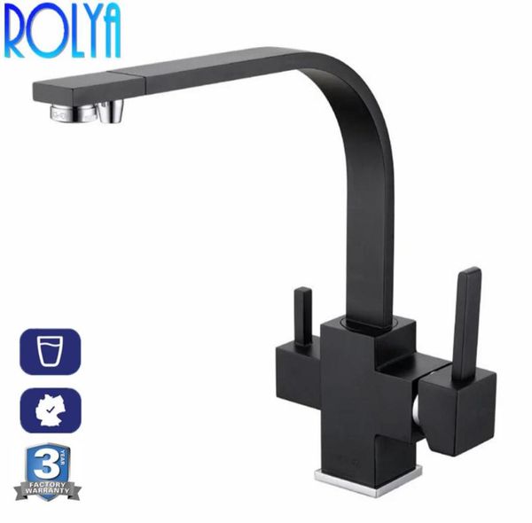 Rolya Square Matte Black Kitchen Faucet Brushedchrometri Раковина с миксером медного осмоса 3 -й важный фильтр Tap2275409