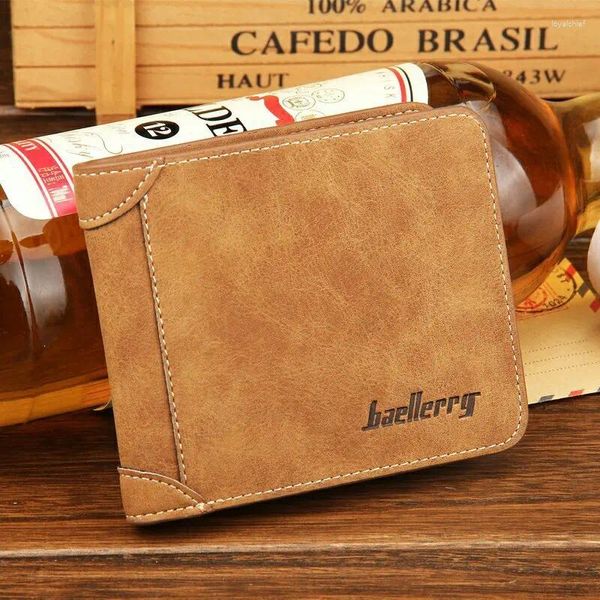 Brieftaschen Hochwertiger Retro Short Herren Brieftaschenkartenhalter männlicher Bargeld Geldbeutel Vintage Münze Horizontale vertikale Männer ultra-dünn