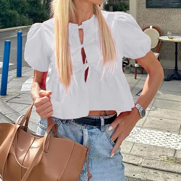 Blouses feminina Putfle Slave Peplum Camisetas Y2K Lace Up gravata bainha de bainha de bainha solta Casual Casual Tops High Streetwear