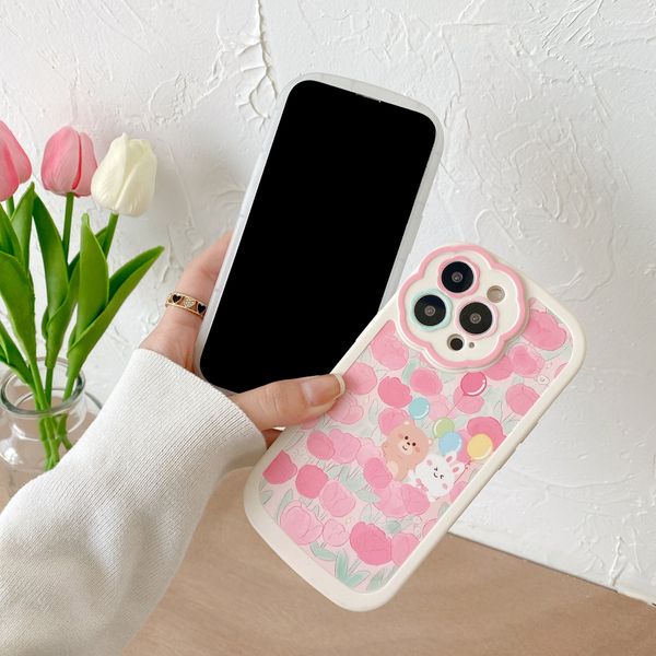 Оптовые 100 шт. Цветы Bear Bear Rabbit Mobile Phore для iPhone 15 14 11 13 11 11 Pro Max Plus Anti-Fall TPU Covers