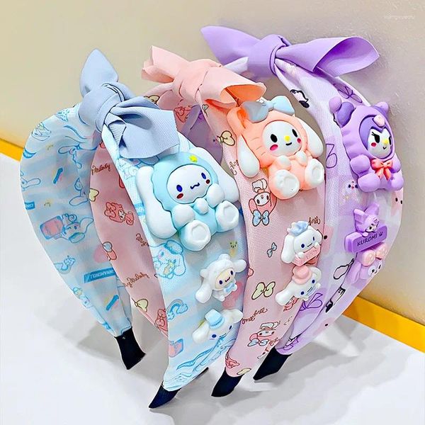 Acessórios para o cabelo coreano Banda de cabelo fofo laço largo lateral bandana prensada para a cabeça Doce de cartoon arco de cabeceira meninas