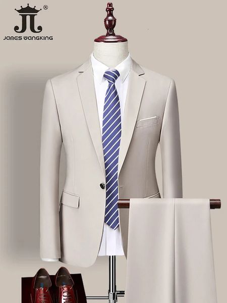 Calça de jaqueta marca de luxo moda moda cor sólida masculino formal casual comercial traje 2pcs Conjunto de vestidos de noiva noivo 240430