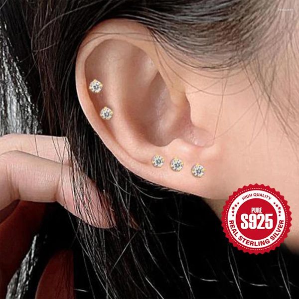 Orecchini per borchie S999 Sterling Silver Zircon Women's Earbugs Piccole Oreri Canna per le ore d'orecchi per la cura della Fashi