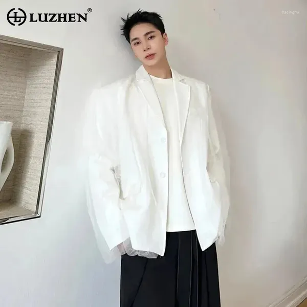 Ternos masculinos Luzhen Trendy Elegant Mesh Organza Niche Design Jaqueta Blazer 2024 Moda da Primavera Coreana Bonita Casa Bonita Cor Solid Lz2335