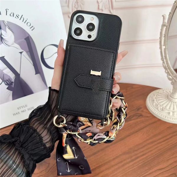 Designer Luxo Filp Wallet Caixa à prova de choque Originla Material Correia de seda de couro 4 Tampa de cartão de bolso para iPhone 15Promax 15 14Pro 14 13Pro 12 Case móvel