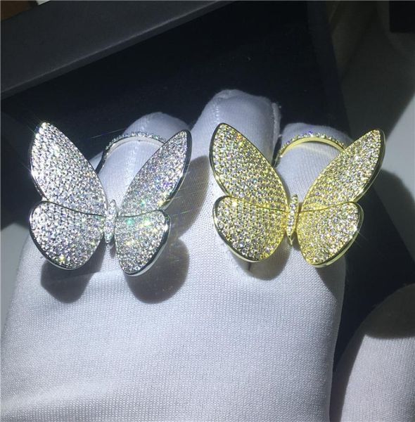 Vecalon Luxury Flying Butterfly Ring 925 Sterling Silver Mirco Pave Pavimento de noivado Desembar