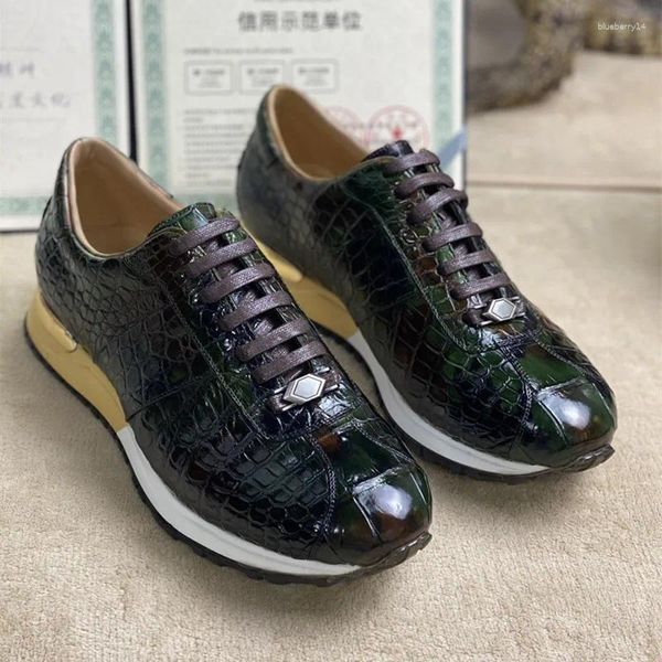 Sapatos casuais autênticos crocodilo de crocodilo masculino tênis masculino genuíno de couro real