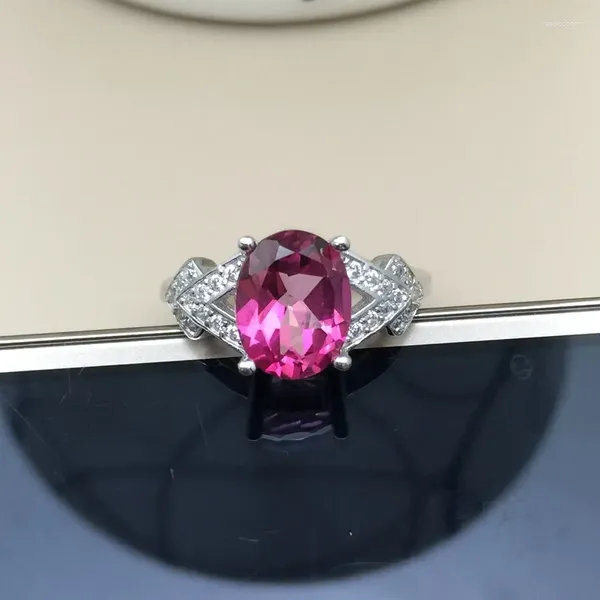 Anelli a grappolo Trendy 925 Sterling Silver 6 8mm Rosa rosa topazio per donne Gioielli Fine Gemstone Regalo regolabile