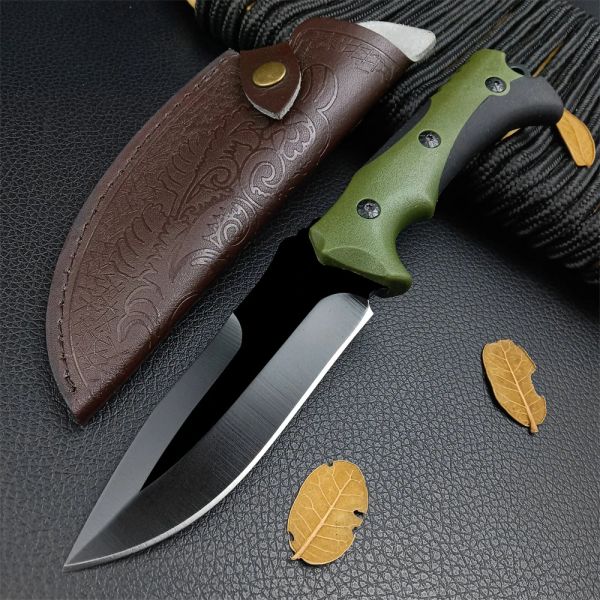 Neue hochwertige EDC Fixed Blade 440 Stahlklinge ABS Griff volles Tang Outdoor Camping Jagd Überleben Militärtaktische Messer mit Lederscheide