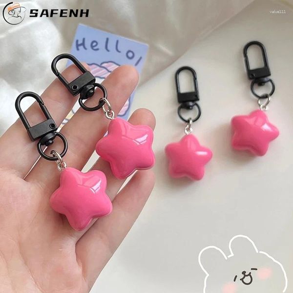 Tornari stelle della catena chiave rosa gelatina rosa pentagramma in resina ciondolo ad anello a pendente anello zaino decorazione case per cuffie per le ragazze regalo