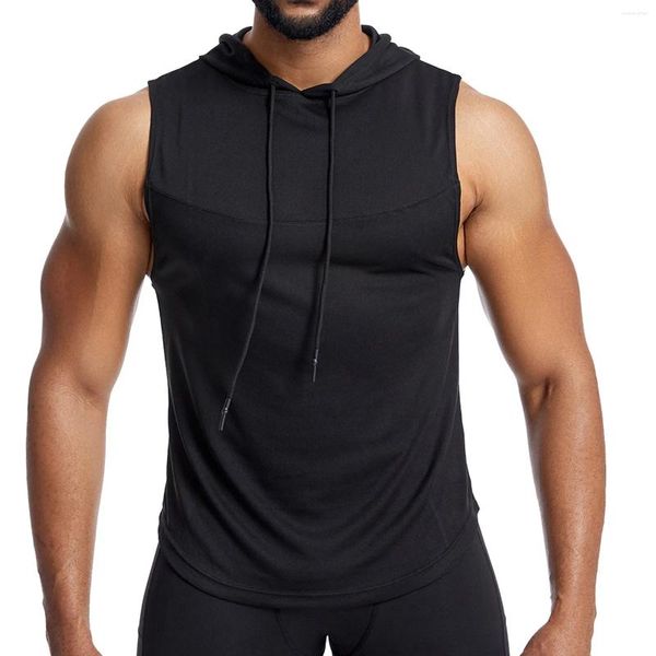 Tanques masculinos Tops Fitness Top Summer Bonito de ginástica masculina Moda de ginástica respirável com capuz com capuz Sportswear