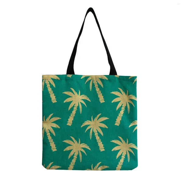 Plant graphic design di sacchetti donne spalla in lino in lino stampato borsetta da viaggio pieghevole da viaggio.