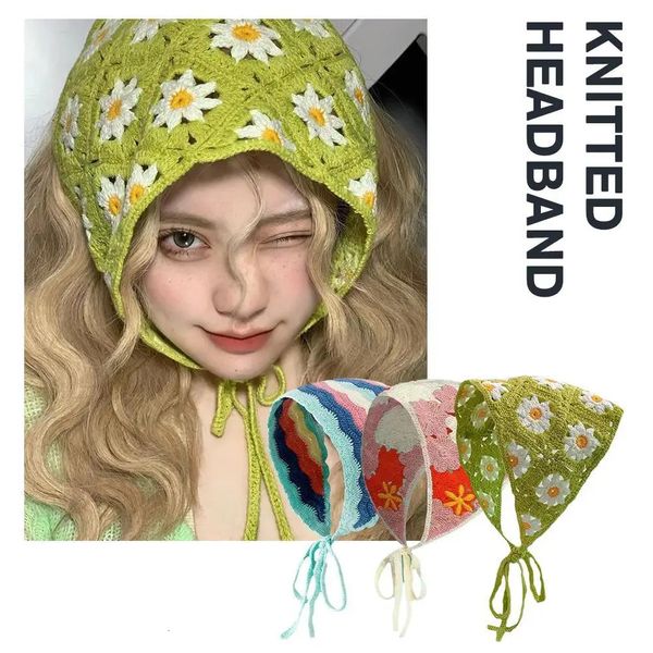 Linda garotinha lenço na cabeça Triângulo Triângulo Lenço de crochê artesanal Little Daisy Hollow Head Band toubel Fashion 240430