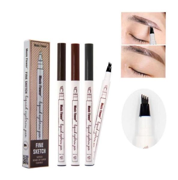 Music Flower Makeup Fine Sketch Women 4 Head Fork Penna per sopracciglia liquida Pennello Tattoo Eye Pencil1335264