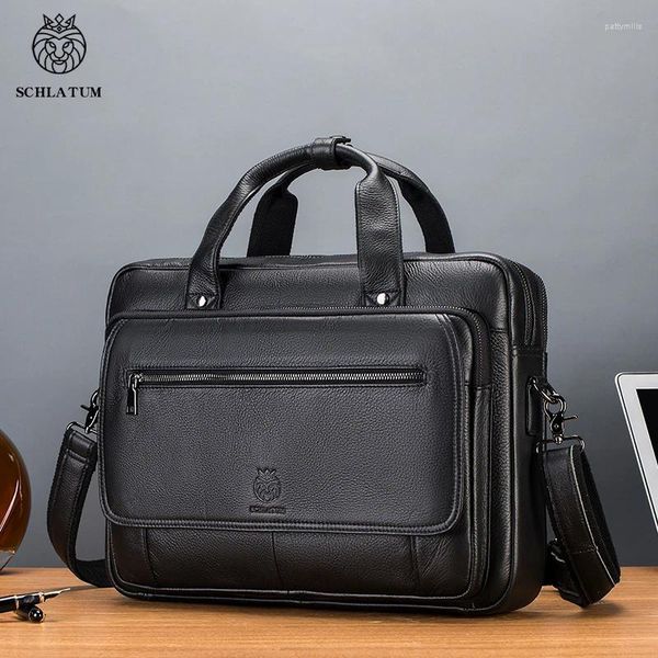 Briefzüge Schlatum echtes Leder hart für Männer 16 Zoll Büro Bussen Computertasche Luxus Vintage Handtaschen