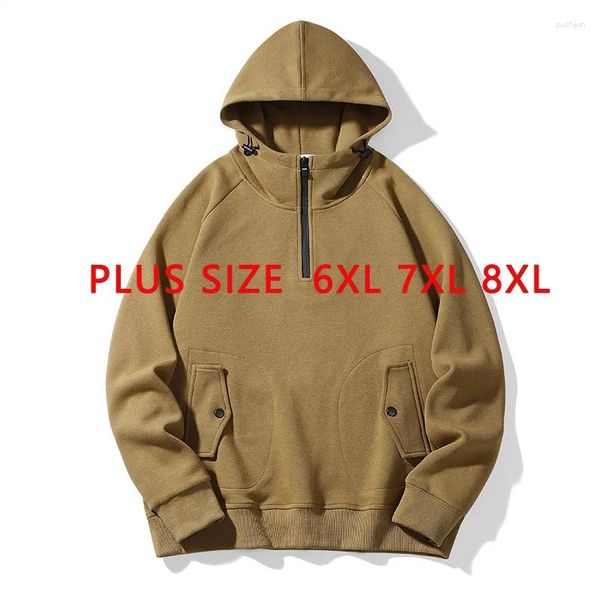 Erkek Hoodies Erkekler Sweatshirts Pamuklu Kapşonlu Büyük Boy 6xl 7xl 8xl Plus Boy Boyut Fermuar Uzun Kollu Külük Sonbahar Sokak Giyim Cep Spor Giyim