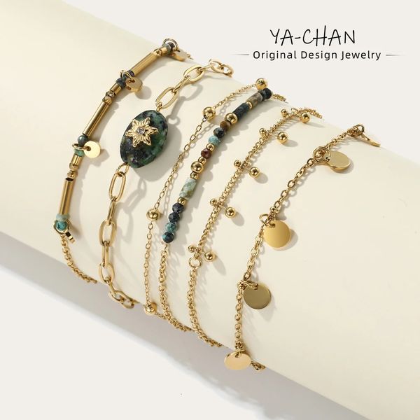 Yachan 18K Gold PVD plattierte Edelstahlketten -Kettenarmbänder für Frauen Charme afrikanische türkis naturstein trendige Schmuck Geschenk 240417