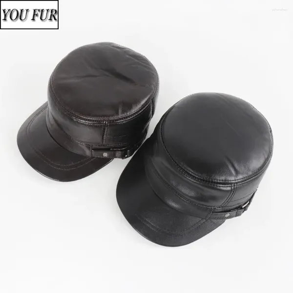 Berets Men осень и зима настоящая ковхая шляпа Lerther Hat Outdoor Держите теплую натуральную кожа кожа мужчина подлинные шляпы