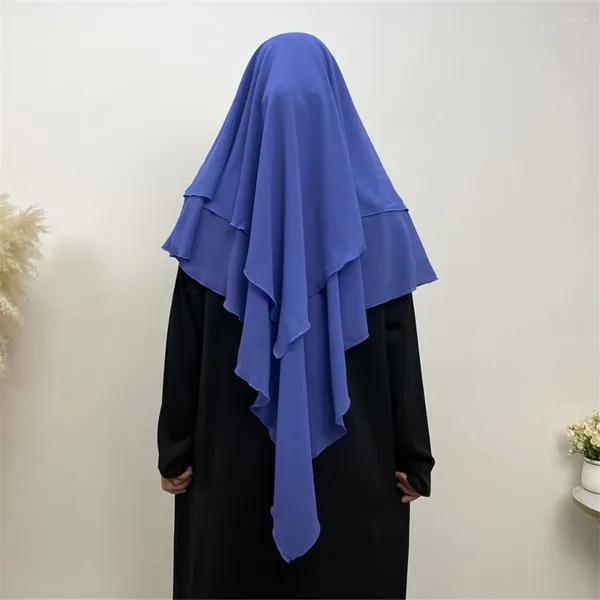 Ethnische Kleidung Ramadan Chiffon Langer Schal Muslim Frauen Schleimschalwrack Khimar Doppelschicht Kopftuch Eid Islamische Gebetskleidung Kopfschmuck