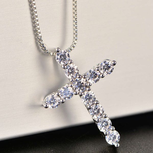 16-24-Zoll Sterling Sier Halskettenbox Kette glänzender Kristall Klassiker Cross Anhänger für Frauen Männer Mode Schmuck Geschenke