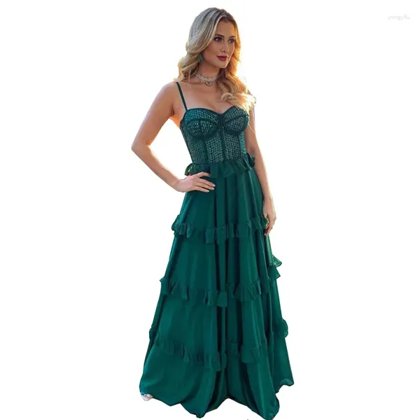 Abiti da festa in chiffon verde ballo spaghetti cinghia innamorato sexy corsetto lungo abito da sera abiti vestidos de fiesta