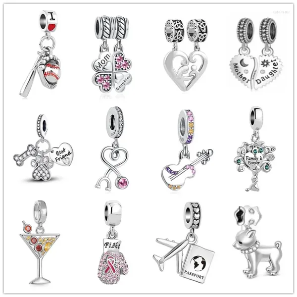 Pietre preziose sciolte 925 Sterling Silver Baseball Stetoscopio Pendant Plead Charm Cash Fit Fit Bracciale Origini Bilanci Donne Donne Donne