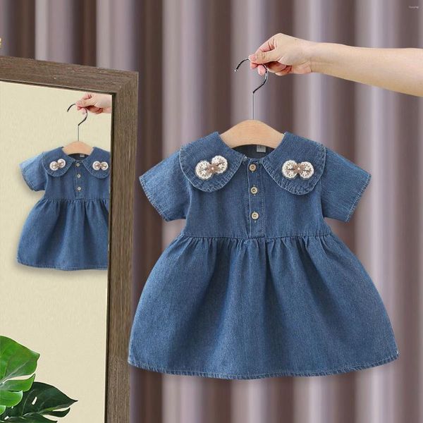 Girl Dresses Girls Denim Dress Summer 2024 Children Fashion Princess Party per Baby Birthday Birthday COSTUME COSTUME BASSI 1 2 3 anni