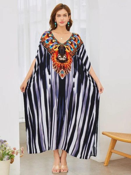 Stampa a strisce Donne a V-Neck Spalato Split Kaftan Beach Maxi Dress Abet Summer Swimsuit Bikini Coperies Casa Q1450