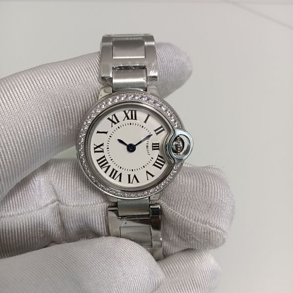 Аутентичные фото женщины бриллианты часы Quartz Ladies 28 -миллиметровый серебряный римский циферблат Bezel W4BB0015 Ladys Женская одежда из нержавеющей стали браслеты часы.