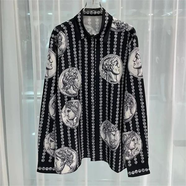 Camicia a maniche lunghe da uomo Versione coreana Youth Slimt Patchwork in bianco e nero Camicia stampata a scacchi Nightclub Trendy 240429