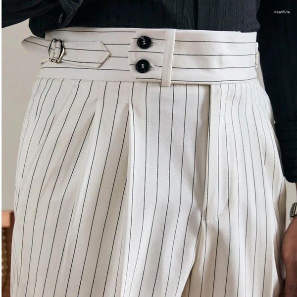 Abiti da uomo 2024 maschi di moda pantaloni formali pantalone abito a strisce ombre lungo lunghe pantaloni sociali piegati di alto livello britannico.