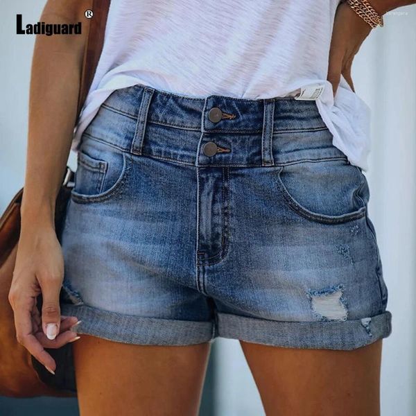 Frauen Jeans Frauen dünne Boden hohe Taille Crimping Denim Shorts Vintage zerrissener kurzer ungezwungener Jeggings Damen Sommerhosen