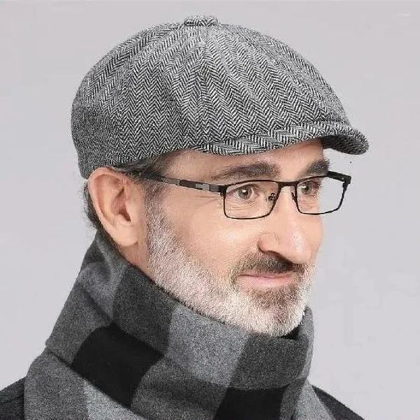 Beretti Cappello ottagonale invernale da uomo personalizzato con British retro Berry di mezza età e anziani in tessuto di cotone in flanella in flanella