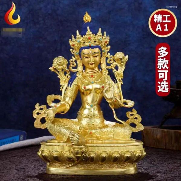 Dekorative Figuren 21 cm Messing Vollvergoldete Gold Tibetan Esoteric Buddhismus Buddha Plattform Hall Statue Grüne Tara Ornament