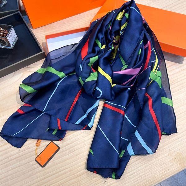 Классический 20-стильный высококачественный 100% шелковый шарф для женщин с мягким печатным дизайнерским дизайнерским дизайнером Beach Fashion 180-90 см.