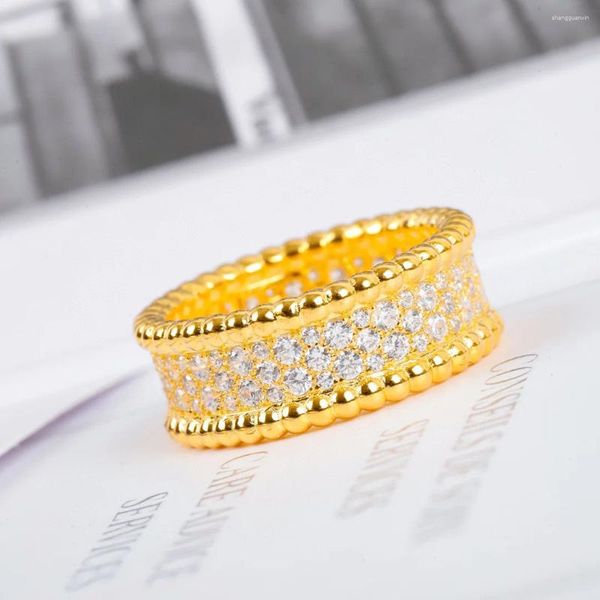 Anelli a grappolo marchio Pure 925 Gioielli in argento sterling per donne Diamond Wedding Star Shinny Design Engagement Luxury Gold